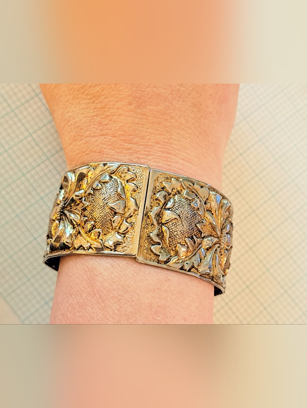Gold-Tone Floral Hinged Bangle Bracelet - Women Jewelry